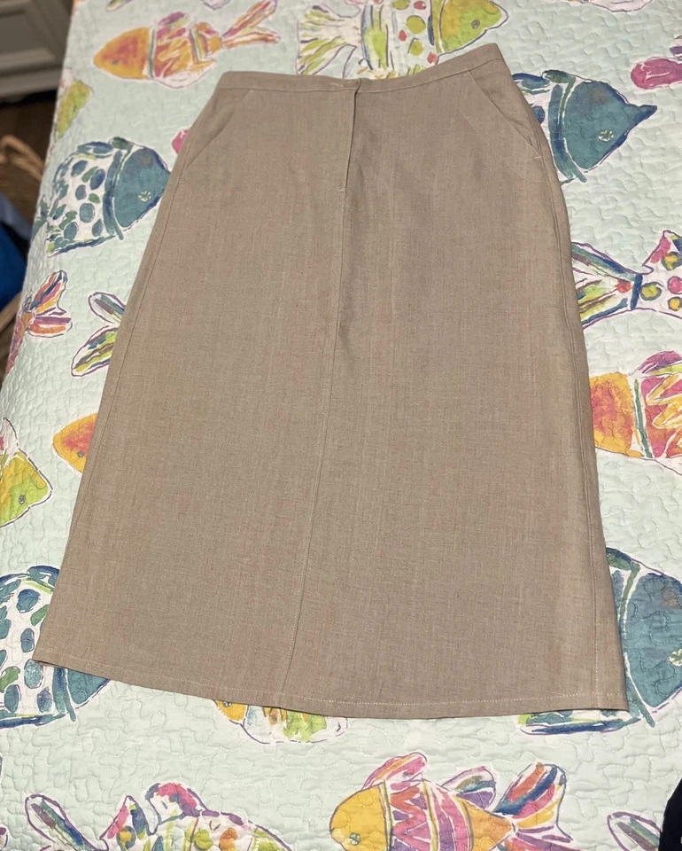 De colección L.L. Falda midi Bean 100 % lino talla 10 calce clásico caqui informal Lagenlook Foto 3 de 4