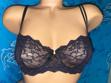 NWOT Chantelle 3085 Sexy Black Sheer Lace Rive Gauche Demi Underwire Bra 32C