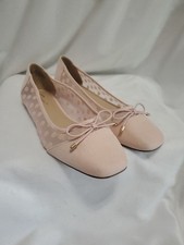 Women's Pink Ballet Flats W/ Bows, Gold Accents Cushioned Insole Size 8