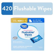 Flushable Wet Wipes for Adults, 420 Count, 10 Resealable Packs, Fresh Scent,