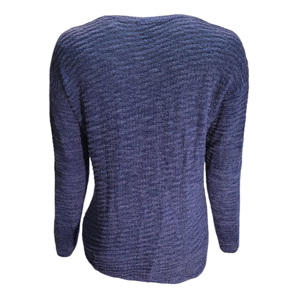 Calvin Klein Blue V-Neck Semi-Sheer Knit Chenille Sweater Women's Medium Neutral - Image 4 of 4