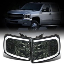 for 2007 2014 Chevy Silverado 1500 2500HD 3500HD LED Tube Headlights Smoke