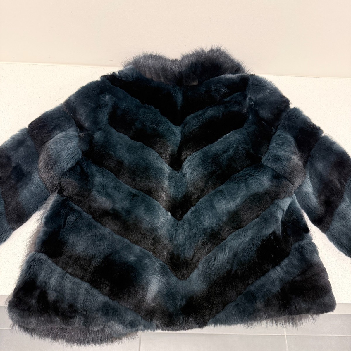 DVF Diane von Furstenberg Black Real Fox & Rex Rabbit Fur Coat