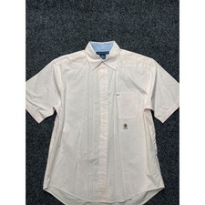 Tommy Hilfiger Mens Pink Gingham Short Sleeve Button Down Shirt Crest Logo M