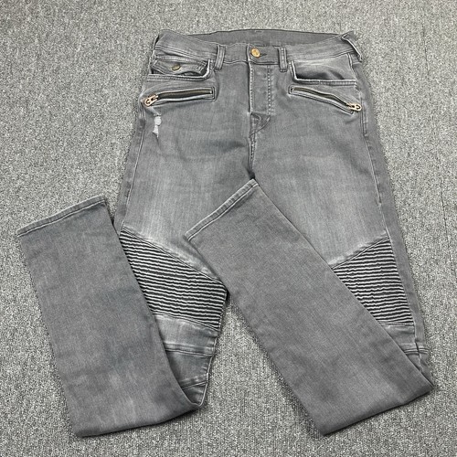 True Religion Jeans Herren W32 L32 Grau Rocco Skinny Biker Distressed Tasche Denim