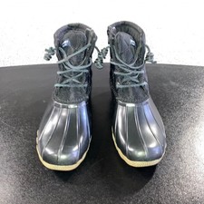 Sperry Saltwater Quilted Duck Boots Girls 4 Black Lace Up Side Zip