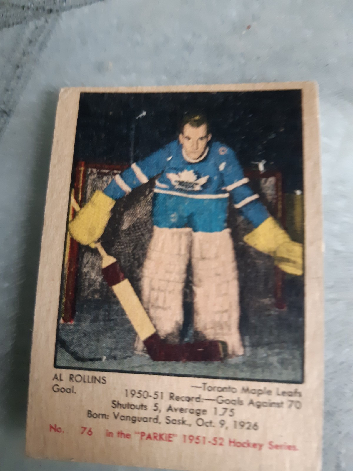 Al Rollins #76 Hockey Cards 1951 Parkhurst trading card — raw and PSA graded price guide