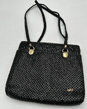 Chain mail Metal Mesh Shoulder Bag Braided Straps Vintage Black Brass M5 70s