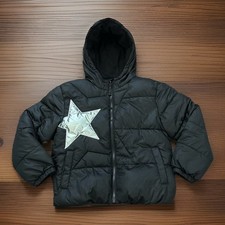 Old Navy Girls Kid Puffer Jacket Size Medium 8 Black Silver Star Water Resistant