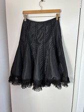 PER UNA Y2K BLACK TAFFETA STYLE SKIRT RIBBON DETAIL LACE HEM STRUCTURED SIZE 8