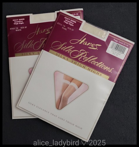 Lot 2 Vintage Sheer HANES Nylon HOSIERY Thigh High STOCKINGS Silk Reflections EF