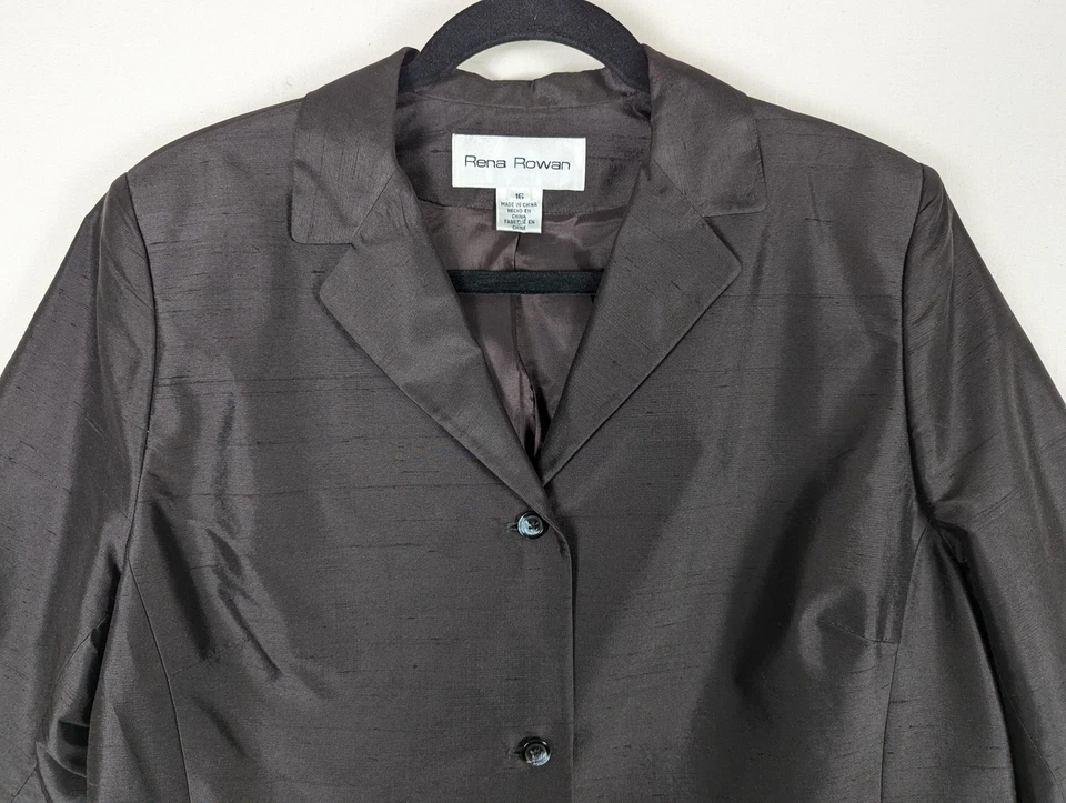 Rena Rowan Pantalón de Seda Traje 16 Negro Dos Piezas Blazer Pantalones Conjunto Forrado Clase Carrera Foto 4 de 4