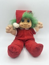 RUSS Christmas Troll Doll Plush 2338 Red Santa Elf Hat Green Hair Vintage
