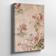 Vintage Floral Canvas Art Soft Pastel Roses Green Leaves Decorative Wall Print