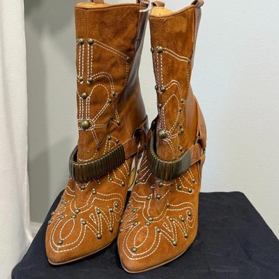 Buffalo London Womens Boots Size 7 Leather Suede Embroidered Studded