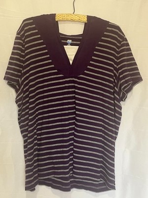 SJB Active Women's SS Shirt/Top Purple stripe with Hood Size 3X Purple/Gray