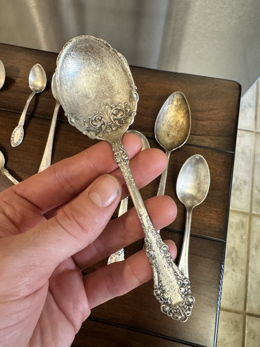 Antique Silver Plate & Metal Spoons Lot of 19 Various Makers and