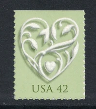 Scott 4271- Wedding Heart, Green- MNH (S/A) 42c 2008- mint unused stamp