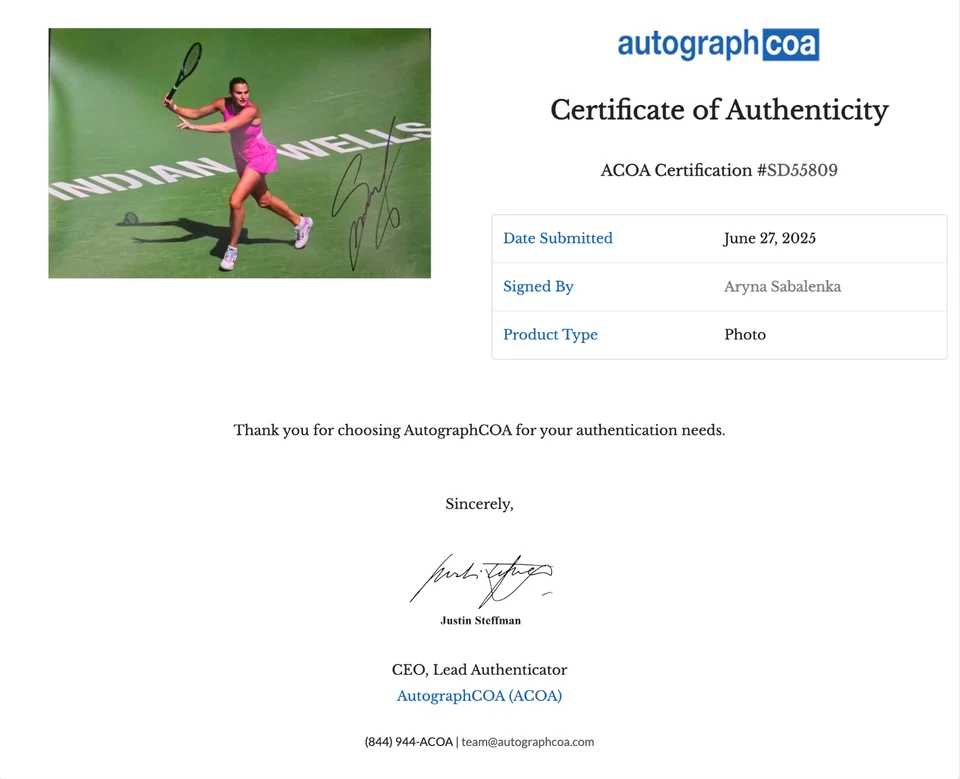 Aryna Sabalenka signed BNP Paribas Open (Indian Wells) 2024 Foto 20x30 Autogramm - Bild 2 von 4