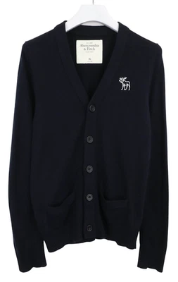 Abercrombie & Fitch Herren Strickjacke Jumper XL Blau V-Ausschnitt Logo Tasche - Bild 1 von 4