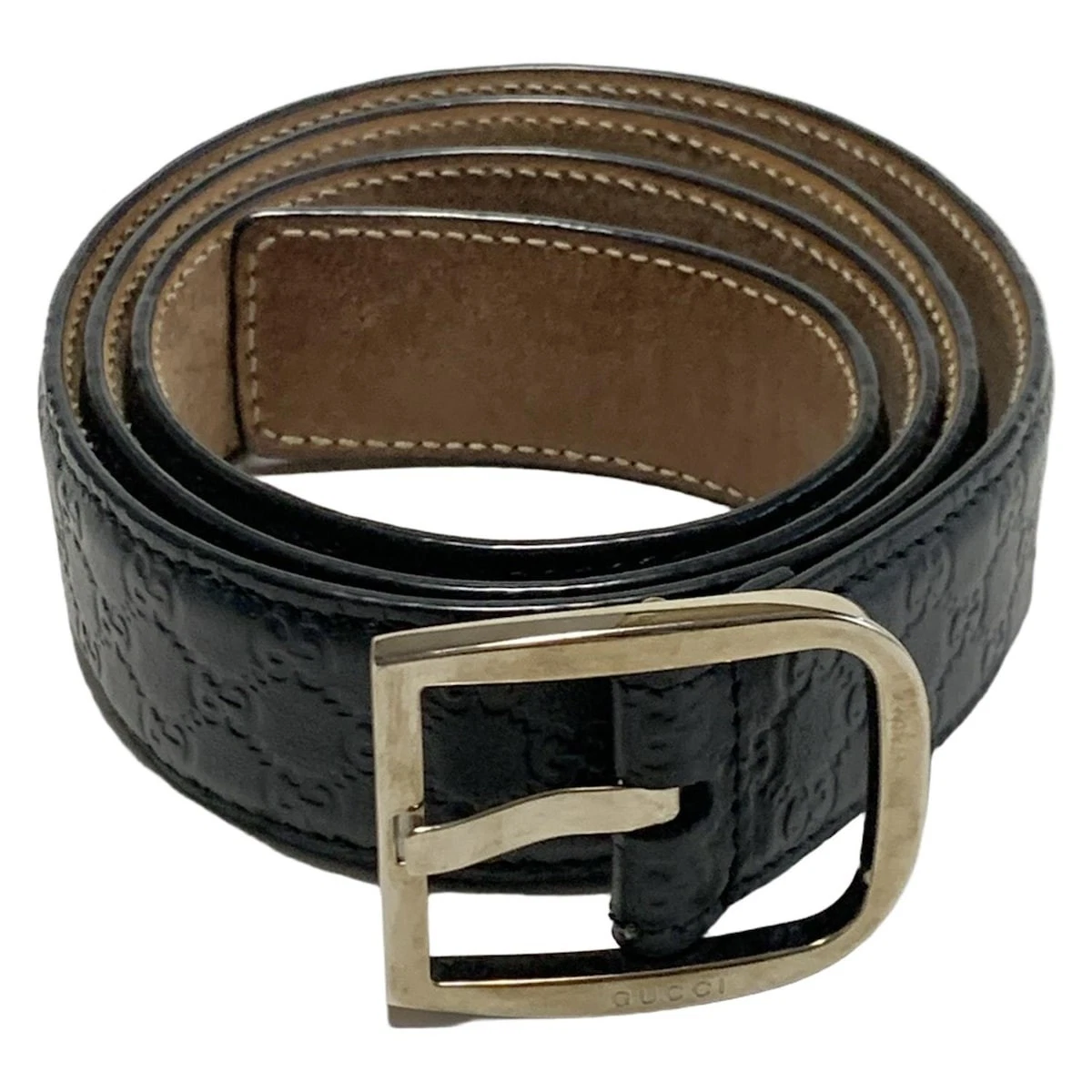 Auth GUCCI   510309 Ceinture Quincaillerie Cuir Noir Argenté