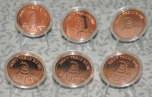 (6) "Don't Tread on Me" Gadsde Shake 1 oz .999 Fine Copper Round USA in Capsules