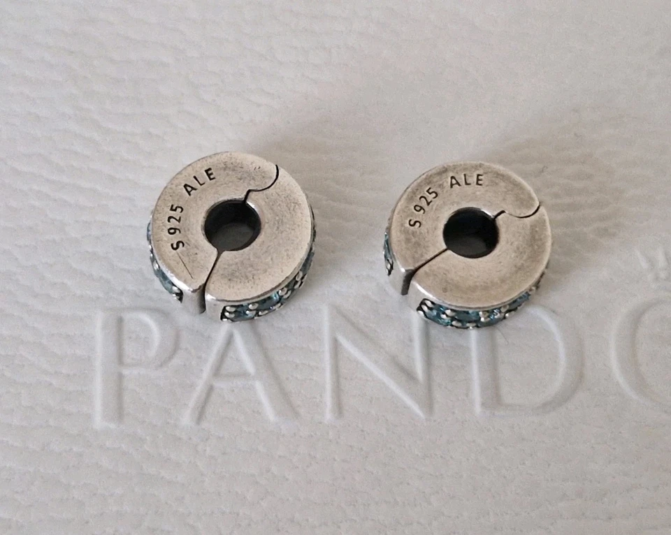 Pandora Pair Of Turquoise Pavé Silver  Clips - Image 4 of 4