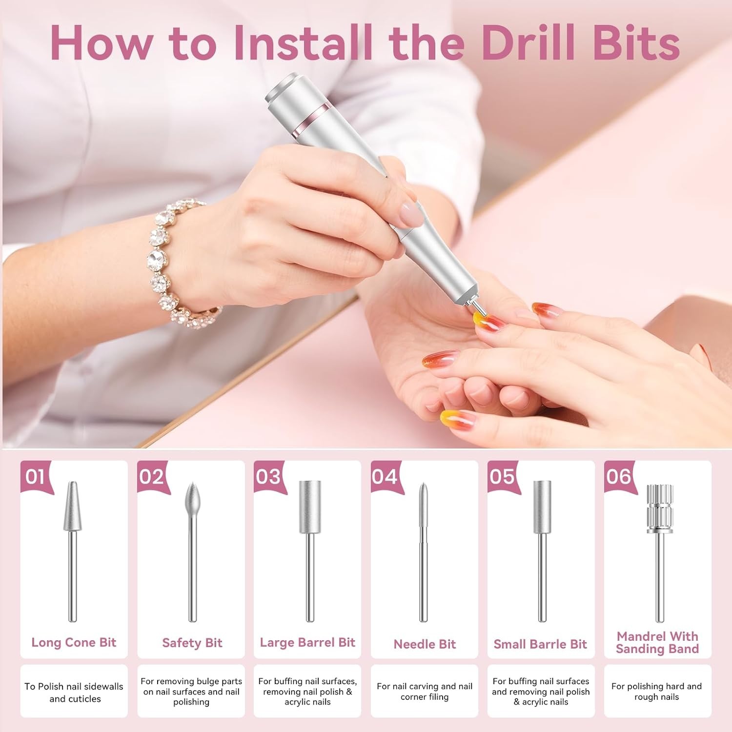 45000RPM, Portable Nail File for Acrylic Gel Nails, Cordless Rechargeable Salon-