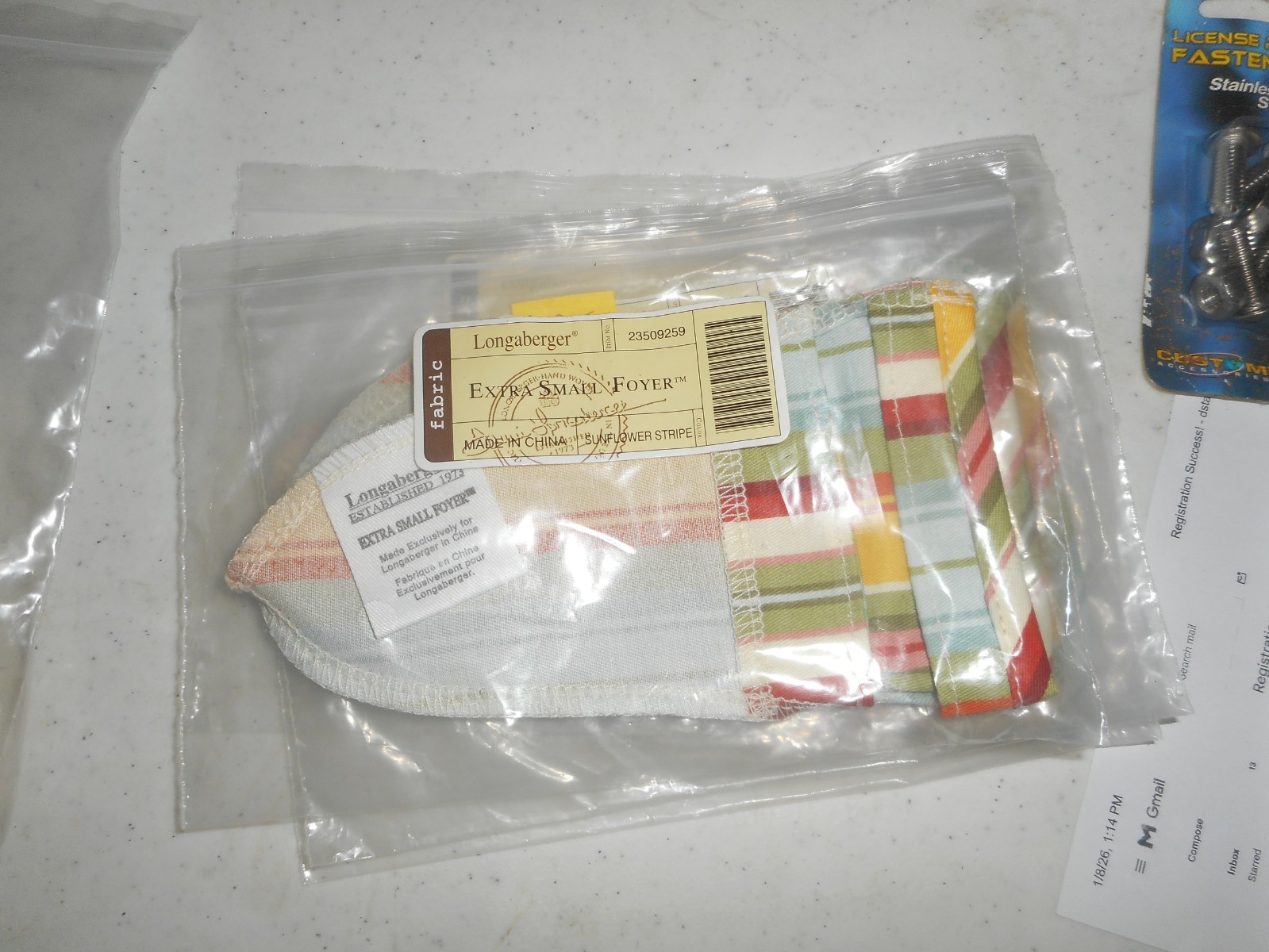 Longaberger Sunflower Stripe Extra Small XS Foyer Basket Liner #23509259