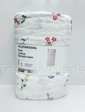 Ikea PILDVARGMAL Twin Duvet Cover w/ Pillowcase Bed Set White Floral - NEW