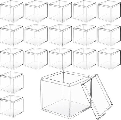 18 Pack Clear Acrylic Cube Boxes with Lids Small Square Storage Display Case