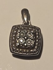 Sterling Silver 925 Square Pave Diamond Pendant