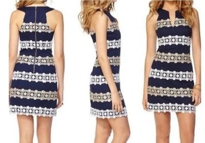 Lilly Pulitzer Augusta Sheath Dress Size 8 Navy Anchor Jacquard Boatwheel Lace