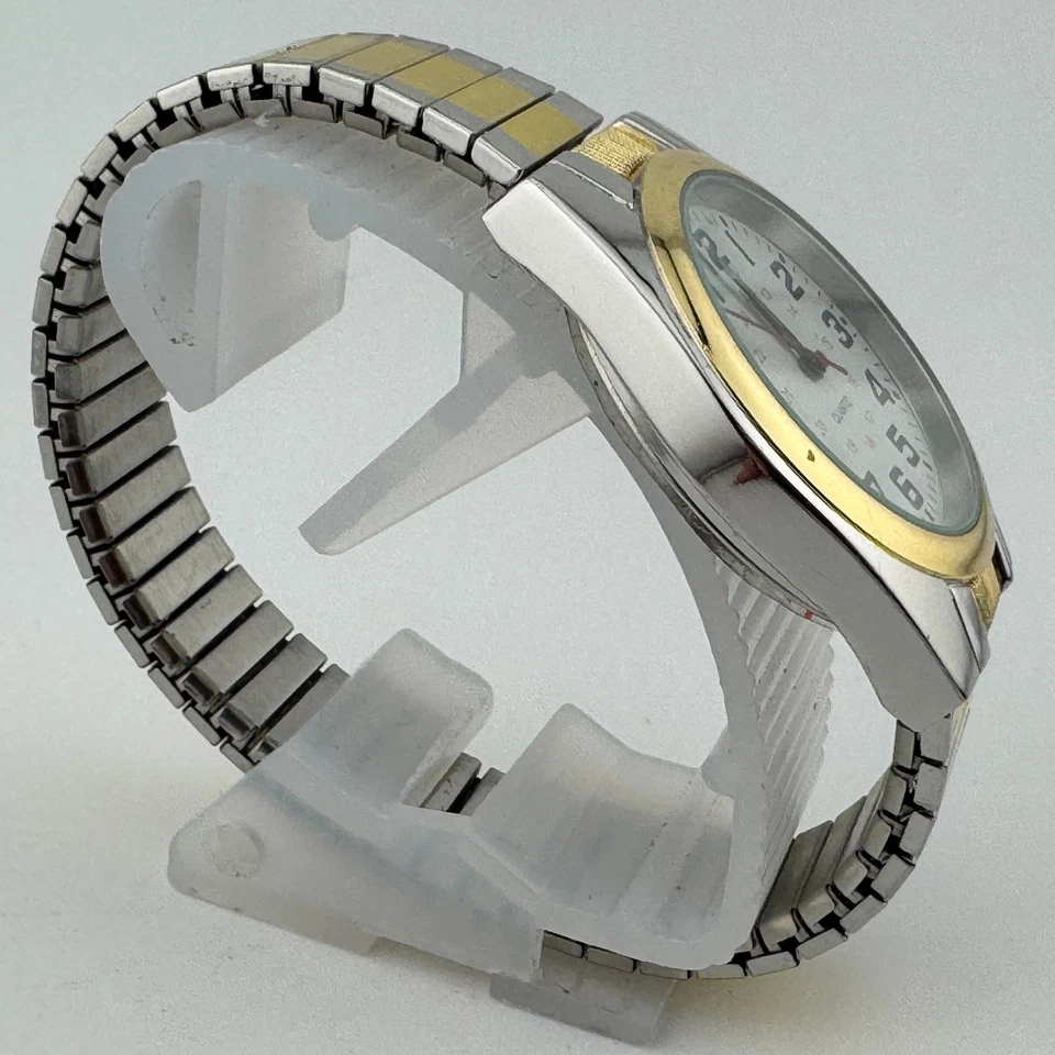 Vintage FMD Relógio de Quartzo Masculino Dual Tone Mostrador Militar Elástico Analógico Nova Bateria - Imagem 3 de 4