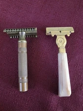 Pair of Vintage Brass Razor Blade Holders Gillette & Eversharp Schick