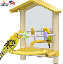 8.1 Inch Pet Bird Mirror with Perch Stand and Parakeet Chew Toys,Parrot Toys Bir