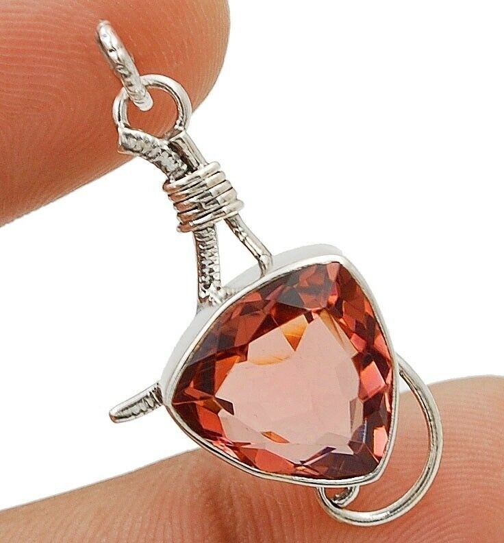 4CT Natural Pink Amethyst 925 Sterling Silver Pendant Jewelry 1 1/4" Long @11-9