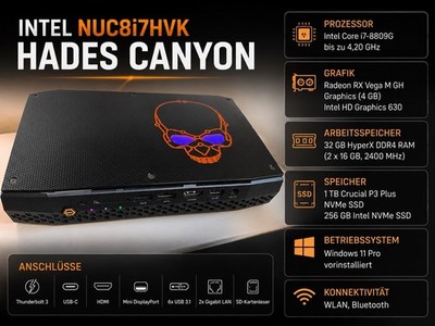 Intel NUC8i7HVK I7-8809G 32 GB RAM 1 25 TB NVMe SSD Windows 11 Pro