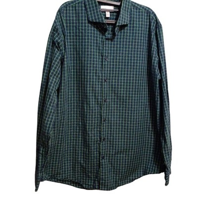 Nordstrom Rack Men's Green Checkered Shirt Neck 17.5, 36/37 Casual Button Down