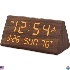 DreamSky Wooden Digital Alarm Clock - Stylish Desk Timepiece with USB, Temp &