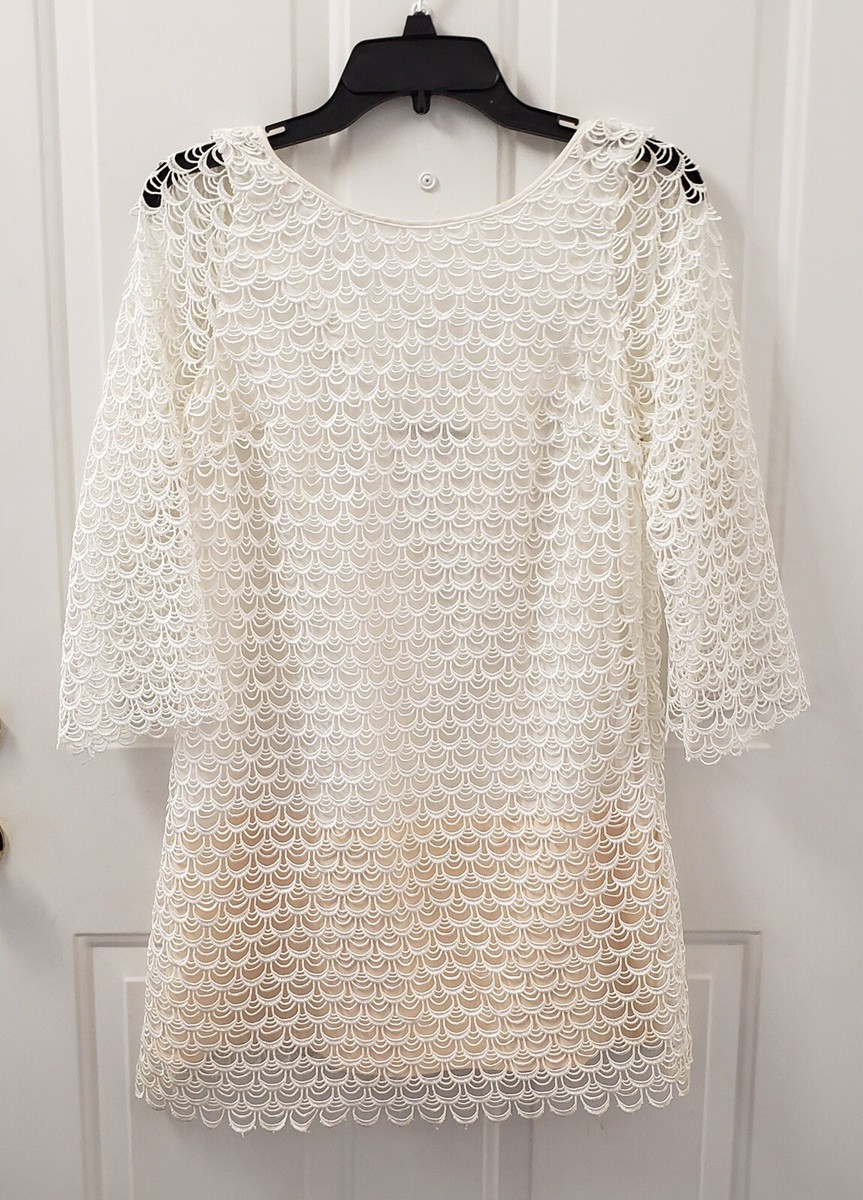 ark and co white lace dress Ark & Co Long Sleeve Ivory and Peach Lined Ivory Lace Dress / Tunic Size  Small