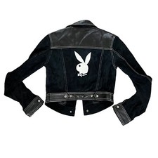 Vintage Playboy Black Leather Biker Jacket Xs