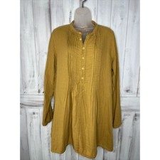 FREE PEOPLE X CP SHADES MUSTARD YELLOW  PINCH PLEAT YOKO COTTON TUNIC DRESS S