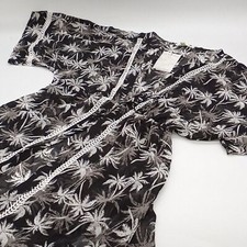 Miken Cover-Up Juniors Medium Palm Print Kimono Swim Sheer Black White M