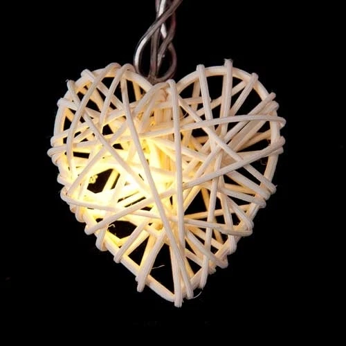50 White Heart Rattan LED light string 5m Long Wedding Engagement BATTERY PWR