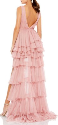 ieena for mac duggal embroidered tiered dress Pink Floral Embroidered Tiered Midi Dress main image 0