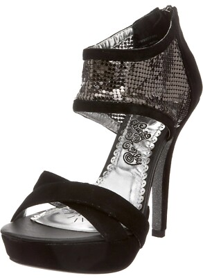 NAUGHTY MONKEY SHINNER 5  Platform Heels Silver Mesh Black Open Toe 7.5