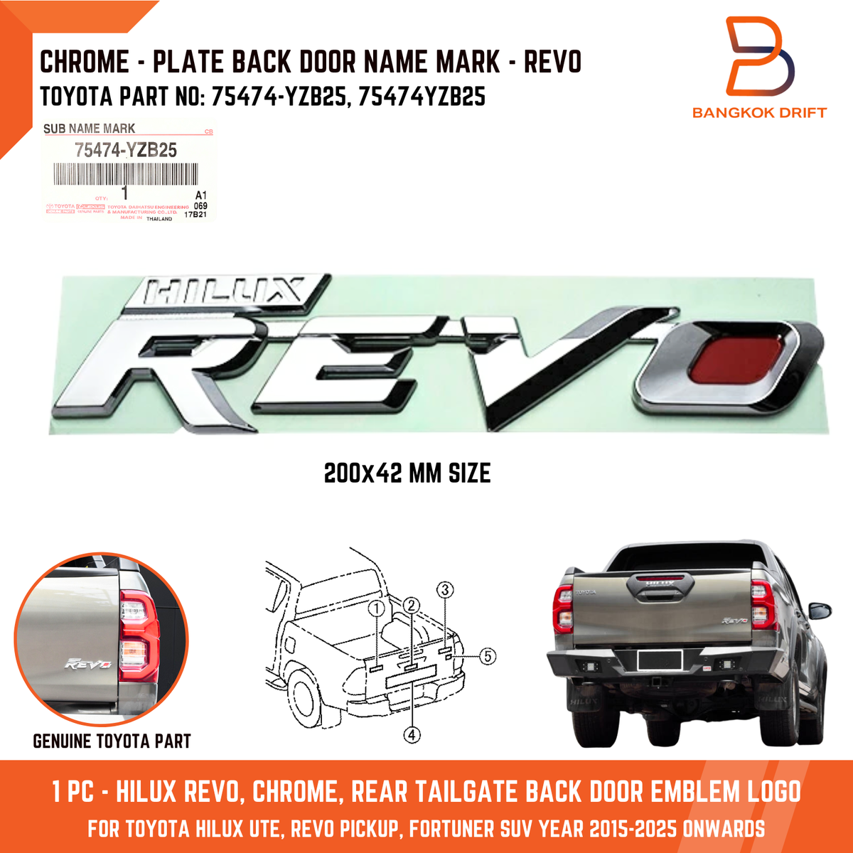 TOYOTA HILUX REVO 15-25 Chrome Rear Tailgate Emblem Badge Genuine