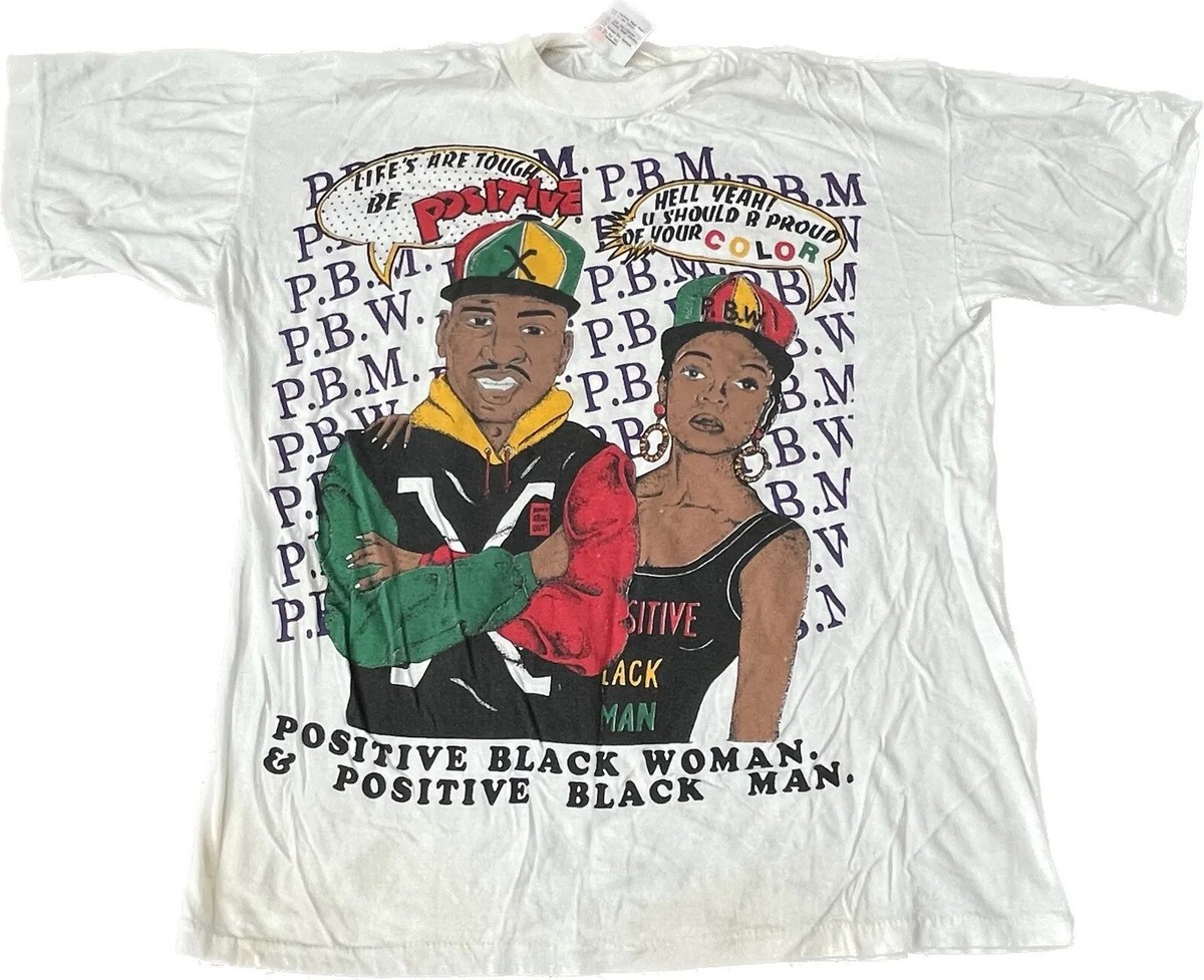 Vintage 90s Positive Black Man Woman XL White Rap Reggae Shirt VTG