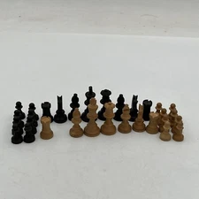 VTG Carved Solid Wood Chess White (tan) Black Replacement Piece 2" King You Pick